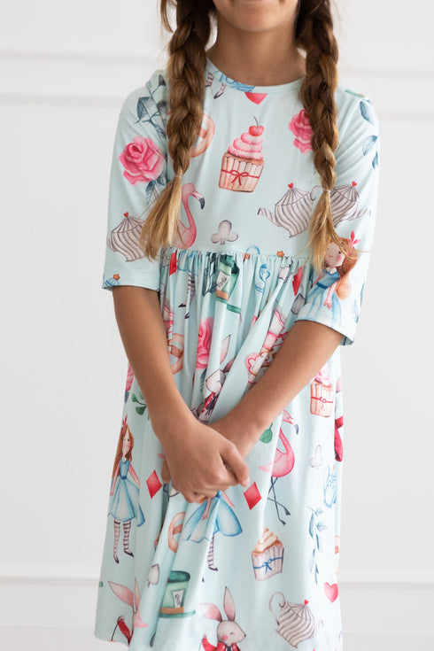 wonderland-3-4-sleeve-pocket-twirl-dress Mila &  Rose - Sophia's Style-Wonderland 3/4 Sleeve Pocket Twirl Dress-6-12M--1